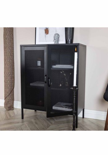 VENTURE DESIGN Low skab, m. 2 mesh lger og 2 hylder - sort stl