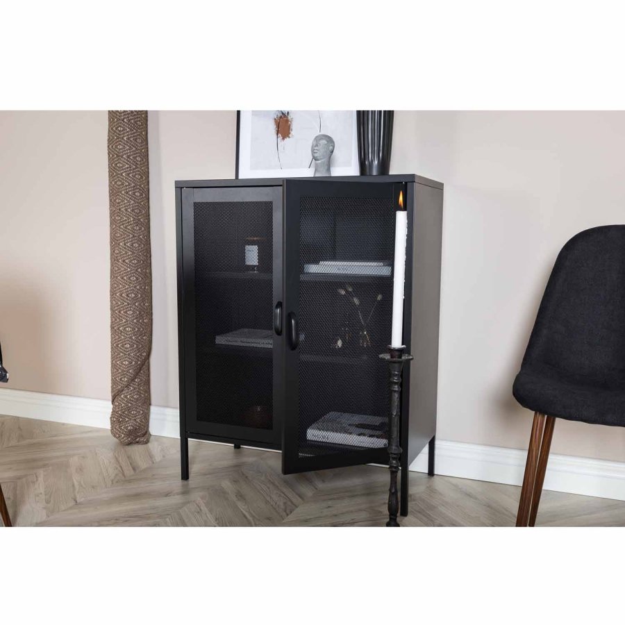 VENTURE DESIGN Low skab, m. 2 mesh lger og 2 hylder - sort stl