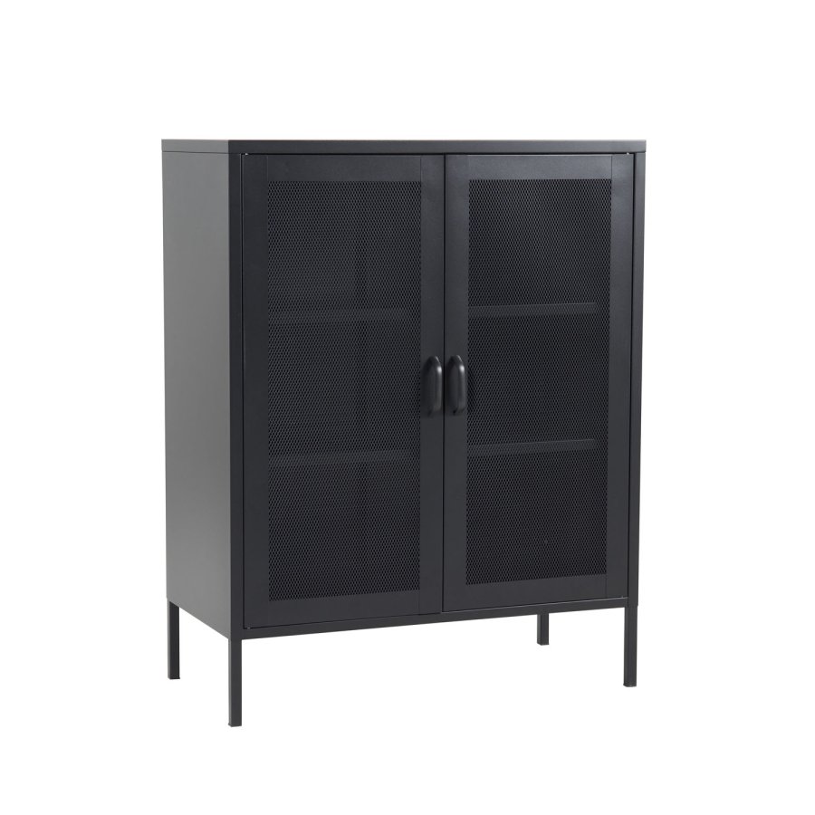 VENTURE DESIGN Low skab, m. 2 mesh lger og 2 hylder - sort stl