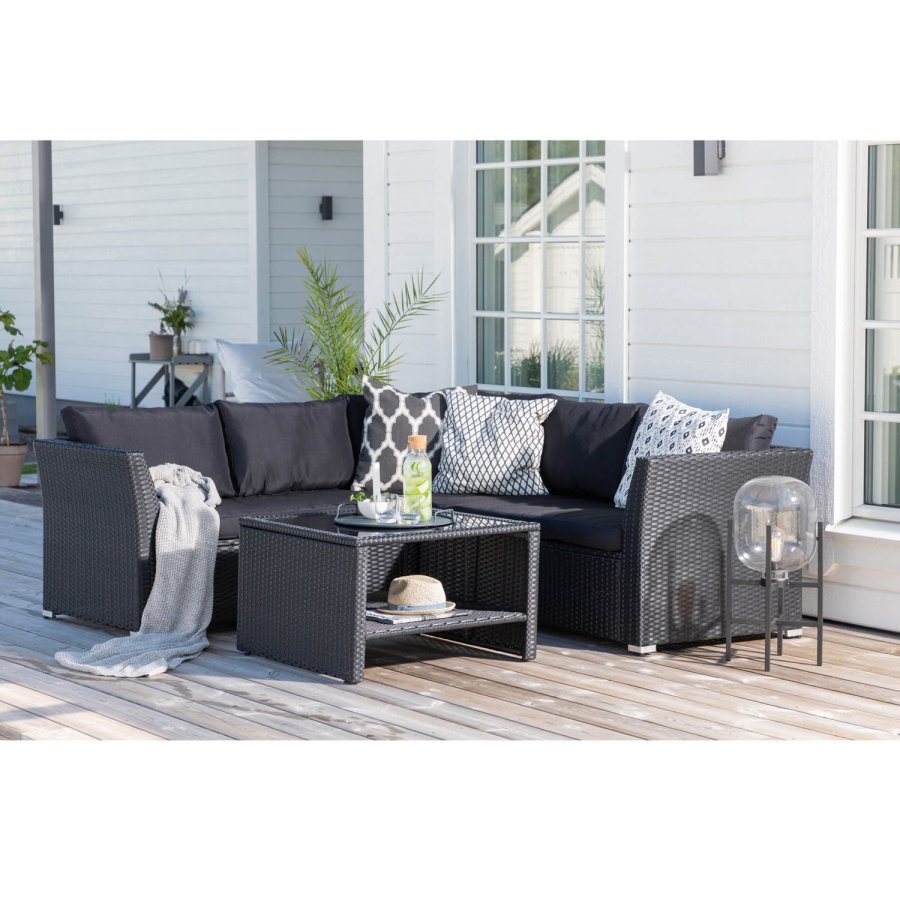 VENTURE DESIGN Haiti modul sofast - sorte hynder og sort glas, polyrattan og stl