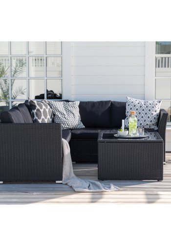 VENTURE DESIGN Haiti modul sofast - sorte hynder og sort glas, polyrattan og stl
