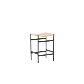 VENTURE DESIGN Polly barstol, m. fodsttte - natur rattan/gummitr og sort stl