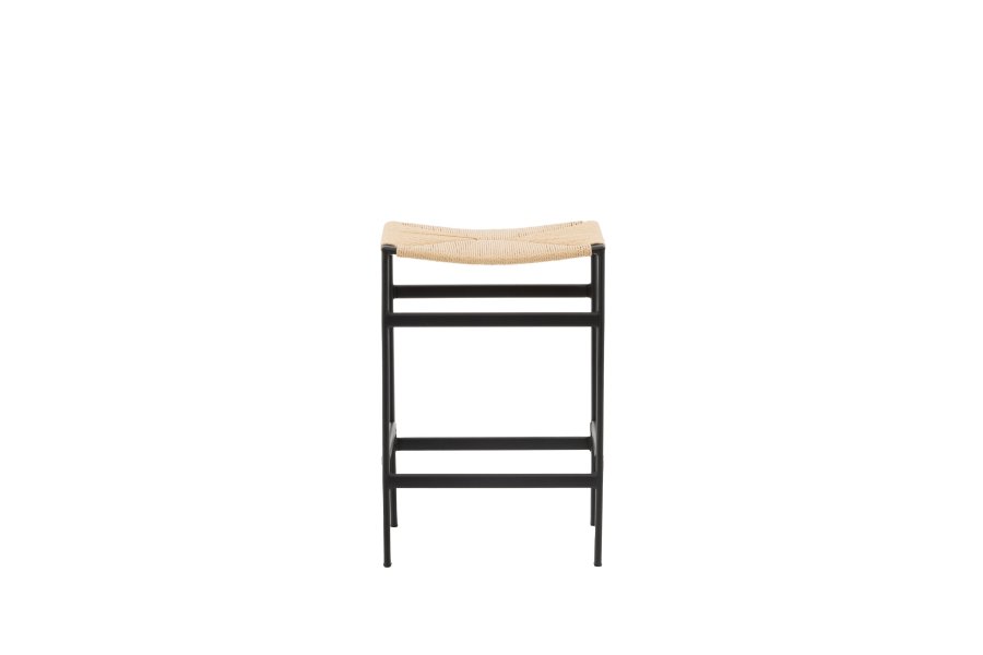 VENTURE DESIGN Polly barstol, m. fodsttte - natur rattan/gummitr og sort stl