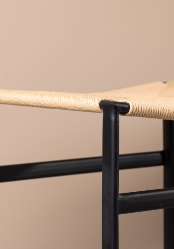 VENTURE DESIGN Polly barstol, m. fodsttte - natur rattan/gummitr og sort stl