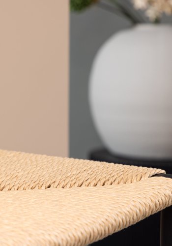 VENTURE DESIGN Polly barstol, m. fodsttte - natur rattan/gummitr og sort stl