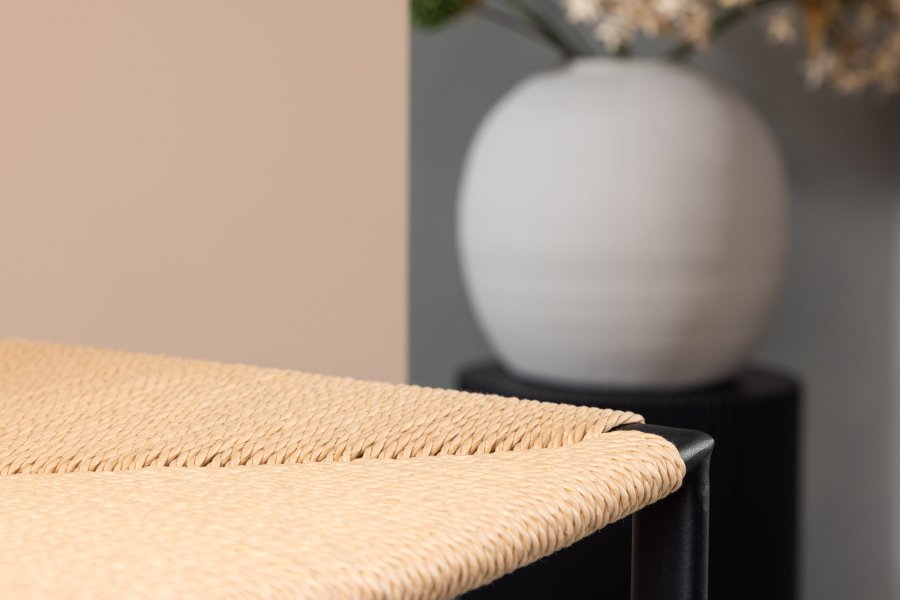 VENTURE DESIGN Polly barstol, m. fodsttte - natur rattan/gummitr og sort stl