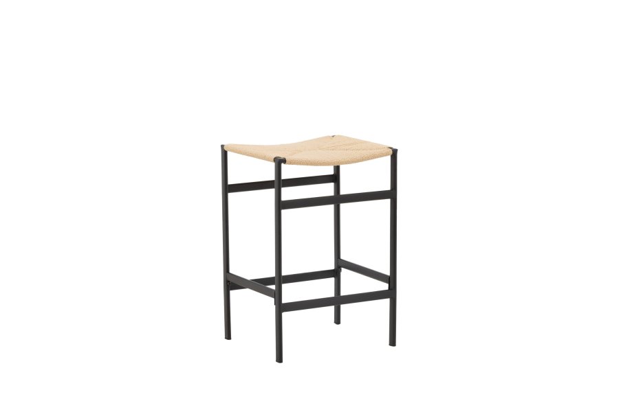 VENTURE DESIGN Polly barstol, m. fodsttte - natur rattan/gummitr og sort stl