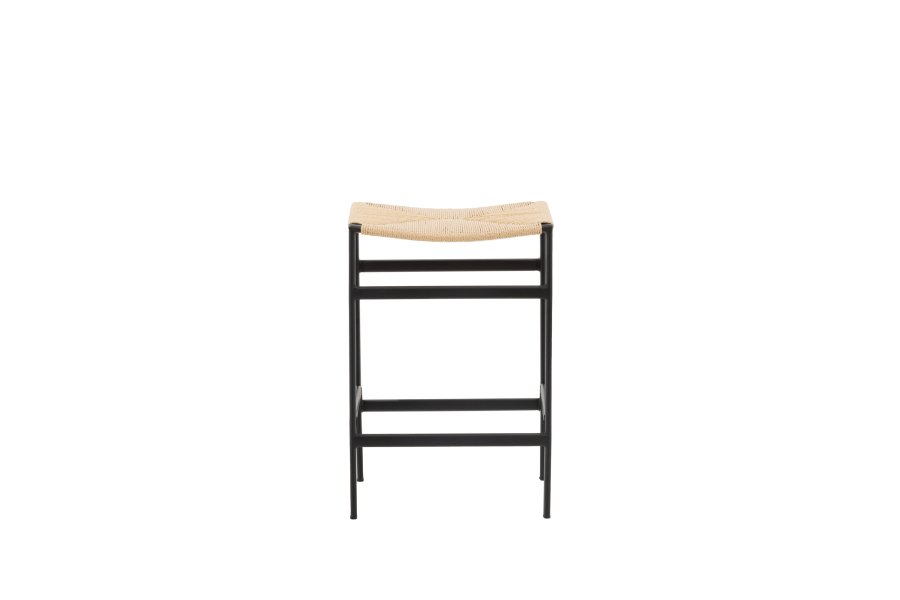 VENTURE DESIGN Polly barstol, m. fodsttte - natur rattan/gummitr og sort stl