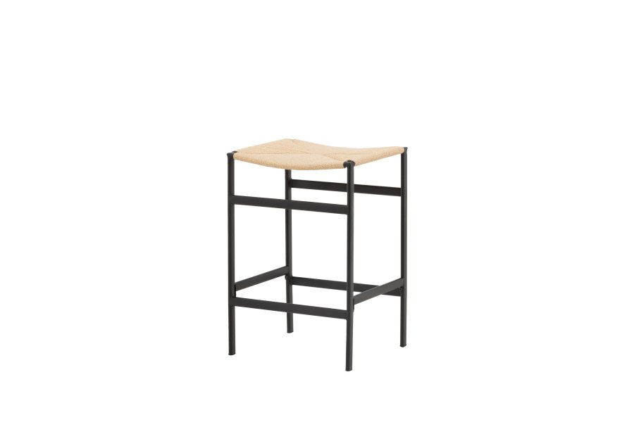 VENTURE DESIGN Polly barstol, m. fodsttte - natur rattan/gummitr og sort stl