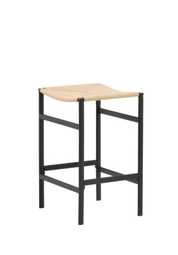 VENTURE DESIGN Polly barstol, m. fodsttte - natur rattan/gummitr og sort stl