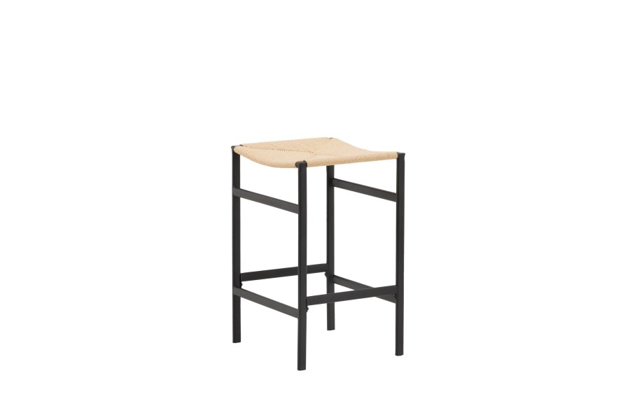 VENTURE DESIGN Polly barstol, m. fodsttte - natur rattan/gummitr og sort stl