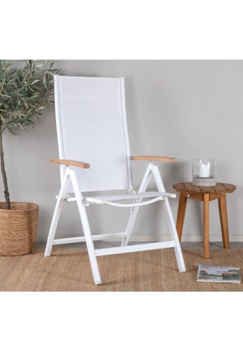 VENTURE DESIGN Panama Light 5 pos. havestol, m. armln - hvid textilene og aluminium, natur teaktr