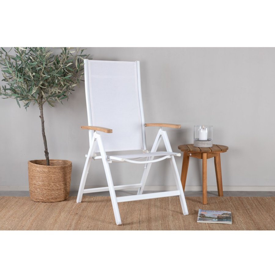 VENTURE DESIGN Panama Light 5 pos. havestol, m. armln - hvid textilene og aluminium, natur teaktr