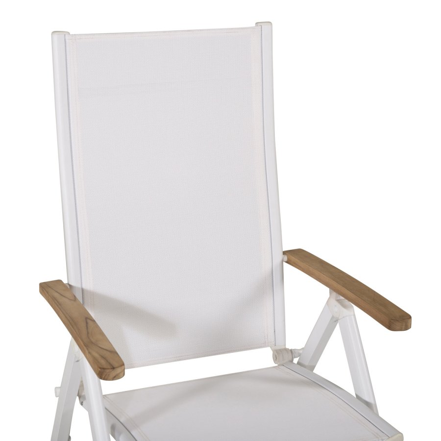 VENTURE DESIGN Panama Light 5 pos. havestol, m. armln - hvid textilene og aluminium, natur teaktr