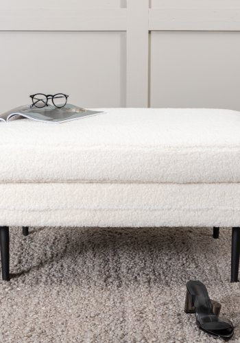 VENTURE DESIGN Boom puf, rektangulr - hvid bamsestof og sort stl (85x64)