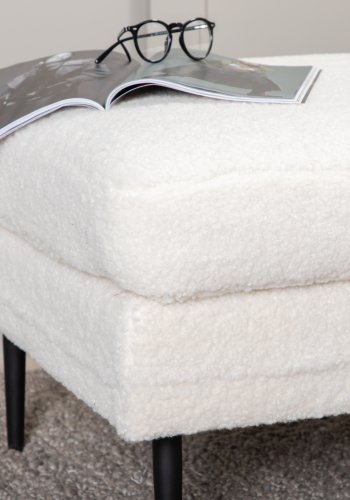 VENTURE DESIGN Boom puf, rektangulr - hvid bamsestof og sort stl (85x64)