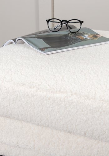 VENTURE DESIGN Boom puf, rektangulr - hvid bamsestof og sort stl (85x64)