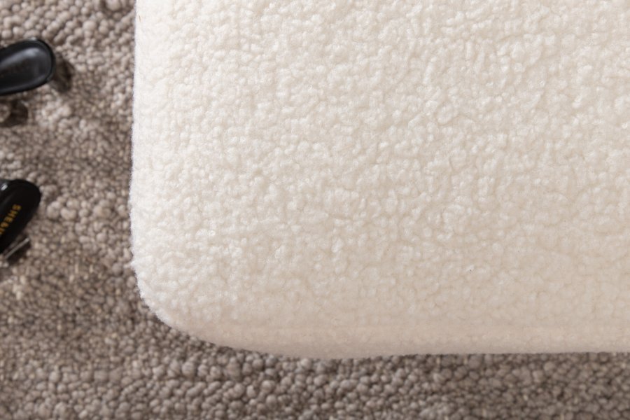 VENTURE DESIGN Boom puf, rektangulr - hvid bamsestof og sort stl (85x64)