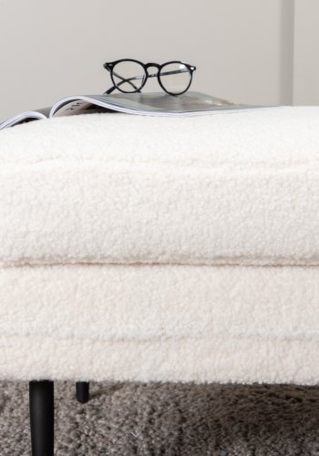 VENTURE DESIGN Boom puf, rektangulr - hvid bamsestof og sort stl (85x64)