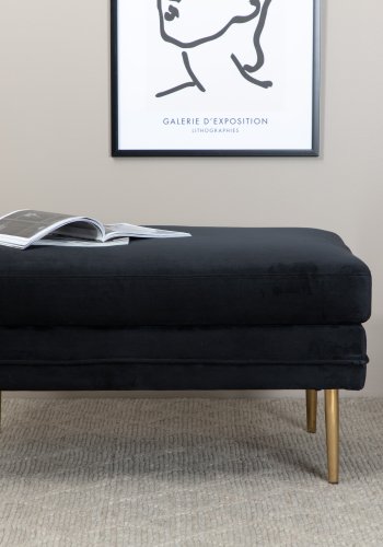 VENTURE DESIGN Boom puf, rektangulr - sort fljl og messingfolie stl (90x70)