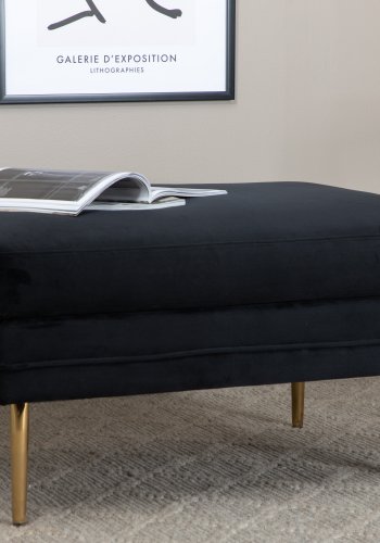 VENTURE DESIGN Boom puf, rektangulr - sort fljl og messingfolie stl (90x70)