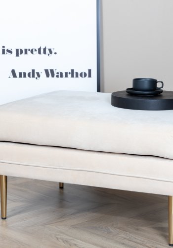 VENTURE DESIGN Boom puf, rektangulr - lys beige fljl og messing stl (90x70)