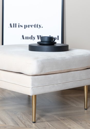 VENTURE DESIGN Boom puf, rektangulr - lys beige fljl og messing stl (90x70)