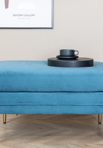 VENTURE DESIGN Boom puf, rektangulr - bl fljl og messing stl (90x70)