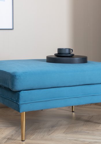 VENTURE DESIGN Boom puf, rektangulr - bl fljl og messing stl (90x70)