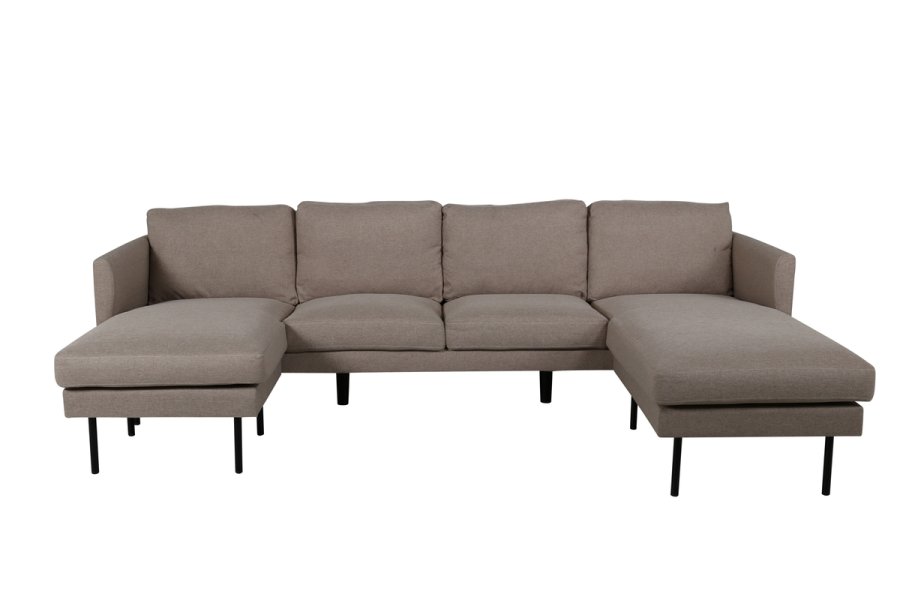 VENTURE DESIGN Zoom U-sofa - brun polyester og sort stl
