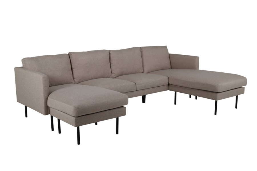 VENTURE DESIGN Zoom U-sofa - brun polyester og sort stl