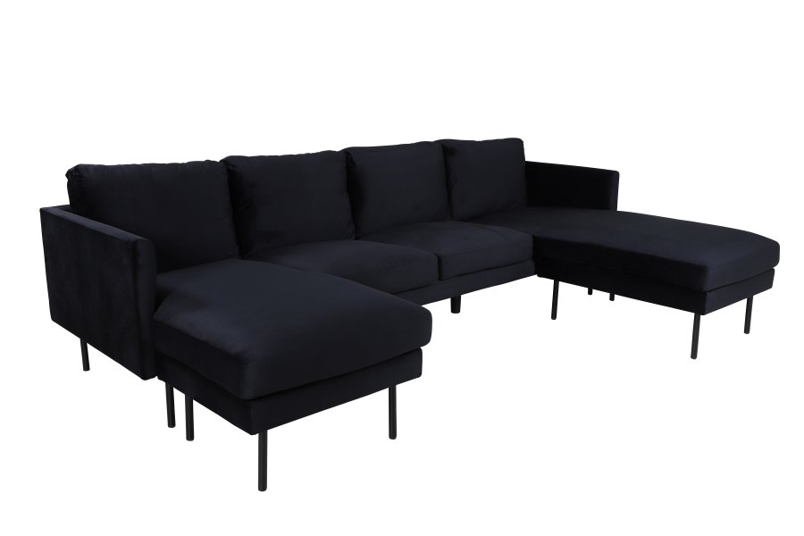 VENTURE DESIGN Zoom U-sofa - sort fljl og sort stl