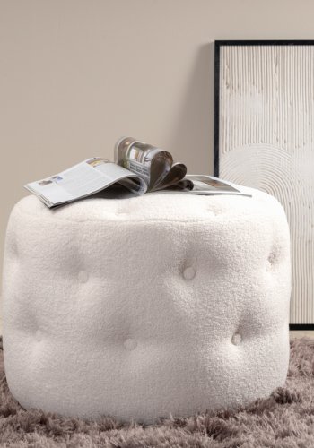 VENTURE DESIGN Benjamin puf, rund - hvid bamsestof (55)