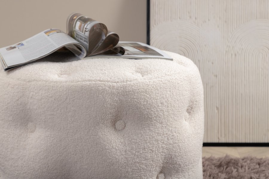 VENTURE DESIGN Benjamin puf, rund - hvid bamsestof (55)