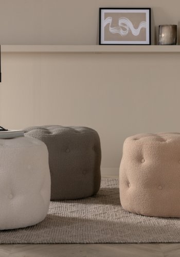 VENTURE DESIGN Benjamin puf, rund - hvid bamsestof (55)