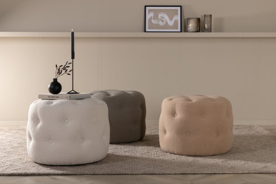 VENTURE DESIGN Benjamin puf, rund - hvid bamsestof (55)