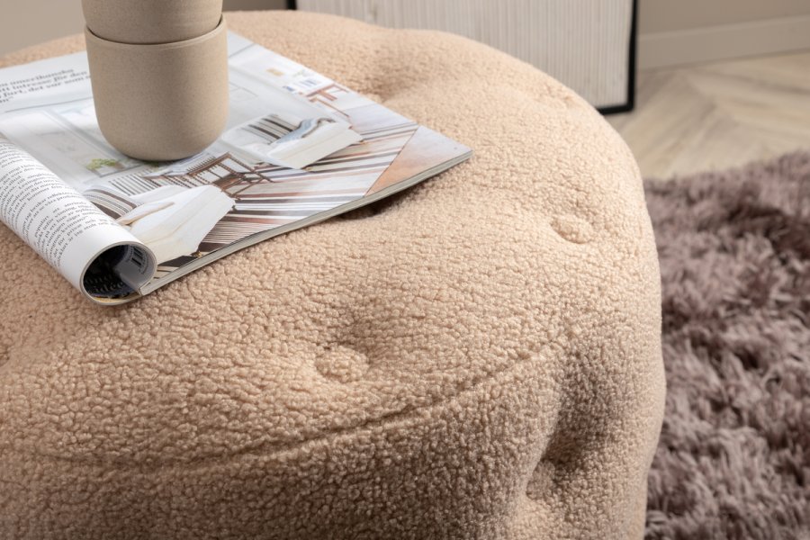 VENTURE DESIGN Benjamin puf, rund - beige bamsestof (55)