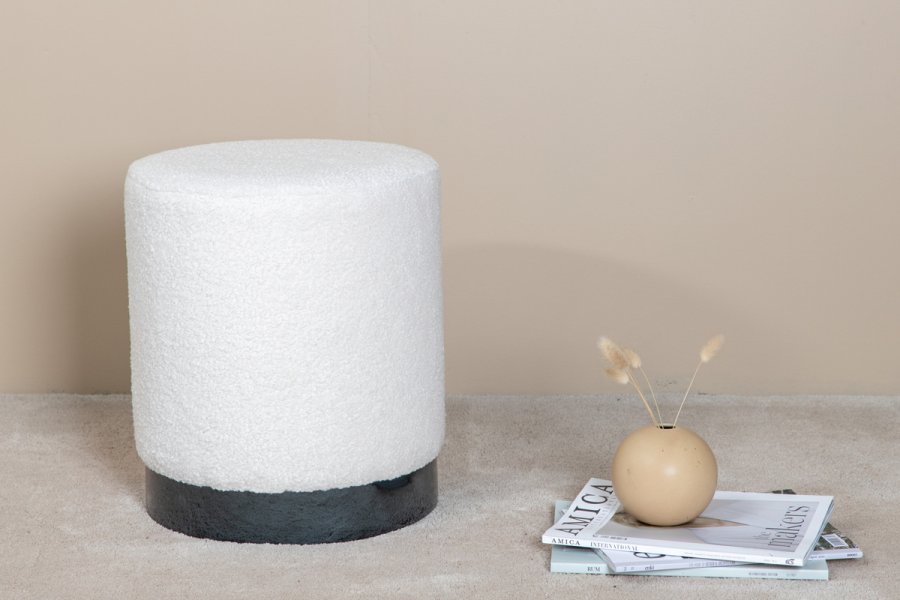 VENTURE DESIGN Benji puf, cylinder - hvid bamsestof polyester og sort stl (35)