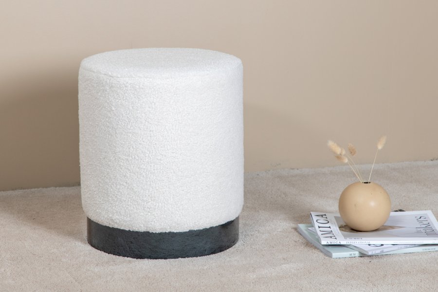VENTURE DESIGN Benji puf, cylinder - hvid bamsestof polyester og sort stl (35)