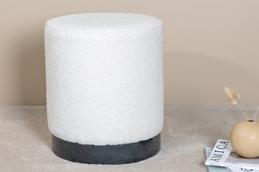 VENTURE DESIGN Benji puf, cylinder - hvid bamsestof polyester og sort stl (35)