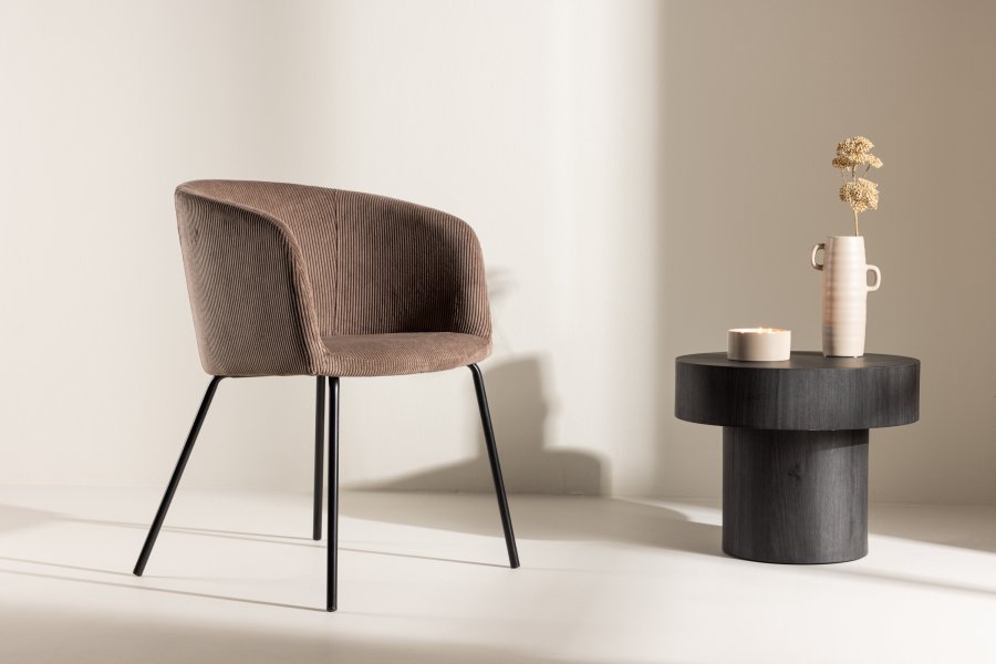 VENTURE DESIGN Berit spisebordsstol, m. armln - brun polyester fljl og sort stl