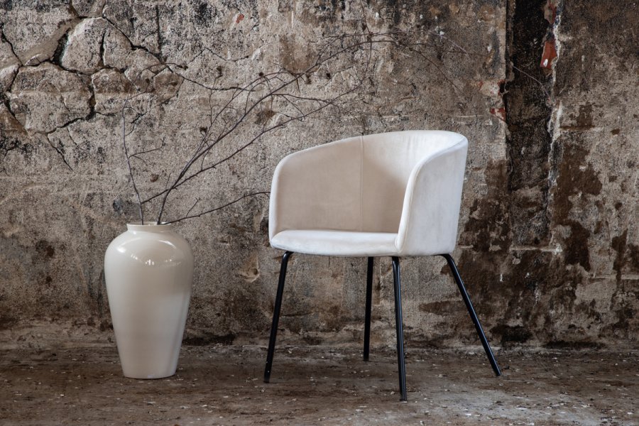 VENTURE DESIGN Berit spisebordsstol, m. armln - beige fljl og sort stl