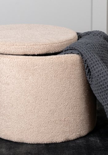 VENTURE DESIGN Dunken puf, m. opbevaring, cylinder - beige bamsestof polyester (51)