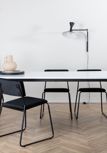 VENTURE DESIGN Jimmy spisebord, m. udtrk - hvid HPL og sort stl (195x90)
