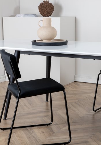 VENTURE DESIGN Jimmy spisebord, m. udtrk - hvid HPL og sort stl (195x90)
