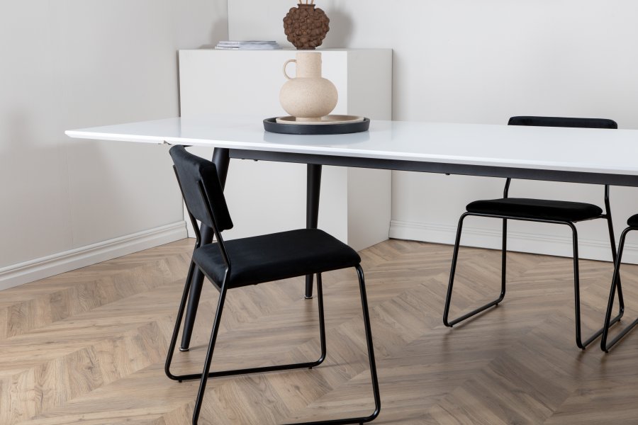 VENTURE DESIGN Jimmy spisebord, m. udtrk - hvid HPL og sort stl (195x90)