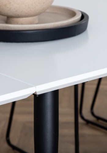 VENTURE DESIGN Jimmy spisebord, m. udtrk - hvid HPL og sort stl (195x90)