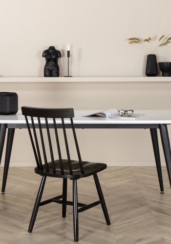 VENTURE DESIGN Jimmy spisebord, m. udtrk - hvid HPL og sort stl (150x90)