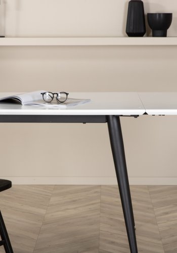 VENTURE DESIGN Jimmy spisebord, m. udtrk - hvid HPL og sort stl (150x90)