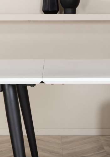 VENTURE DESIGN Jimmy spisebord, m. udtrk - hvid HPL og sort stl (150x90)